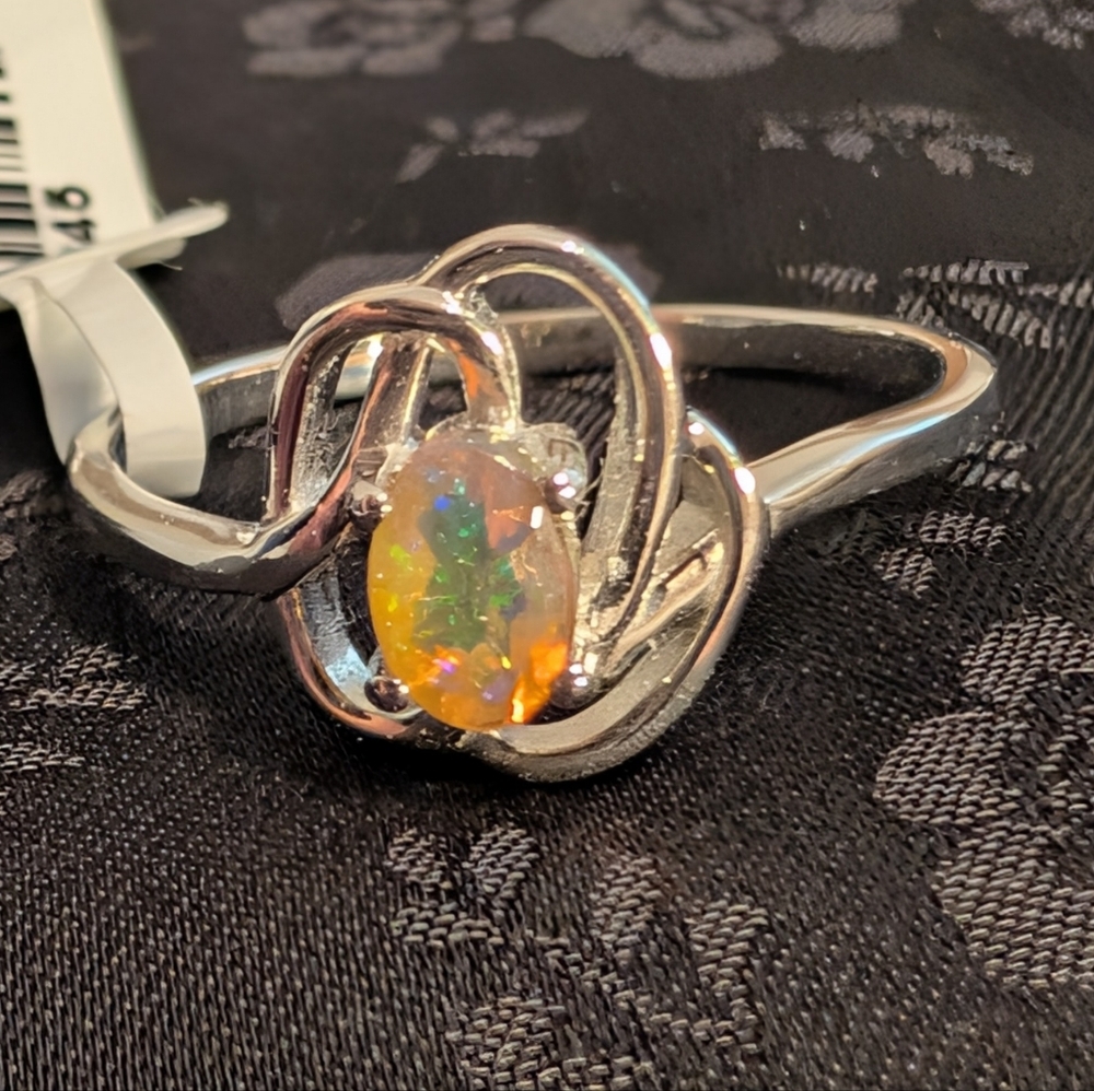 Genuine Natural Ethiopian Opal Sterling Silver Celtic Design 925 Silver Size 9 - Picture 6 of 12
